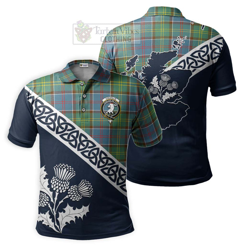 Colville Tartan Polo Shirt Featuring Thistle and Scotland Map