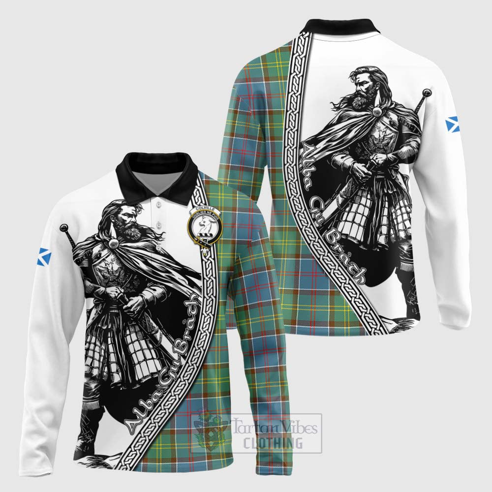 Tartan Vibes Clothing Colville Tartan Clan Crest Long Sleeve Polo Shirt with Highlander Warrior Celtic Style