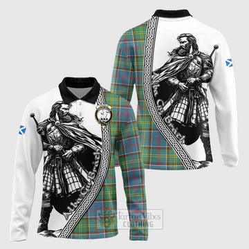 Colville Tartan Clan Crest Long Sleeve Polo Shirt with Highlander Warrior Celtic Style