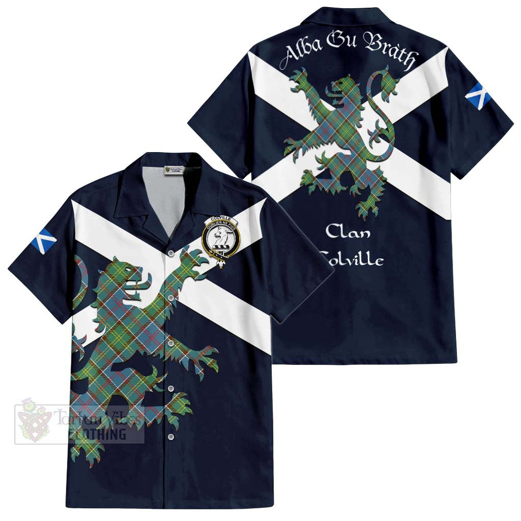 Tartan Vibes Clothing Colville Tartan Lion Rampant Short Sleeve Button Shirt – Proudly Display Your Heritage with Alba Gu Brath and Clan Name