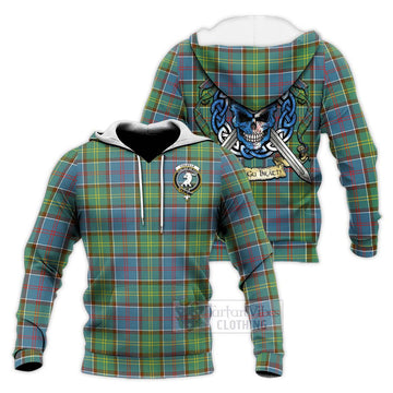 Colville Tartan Knitted Hoodie with Family Crest Celtic Skull Style