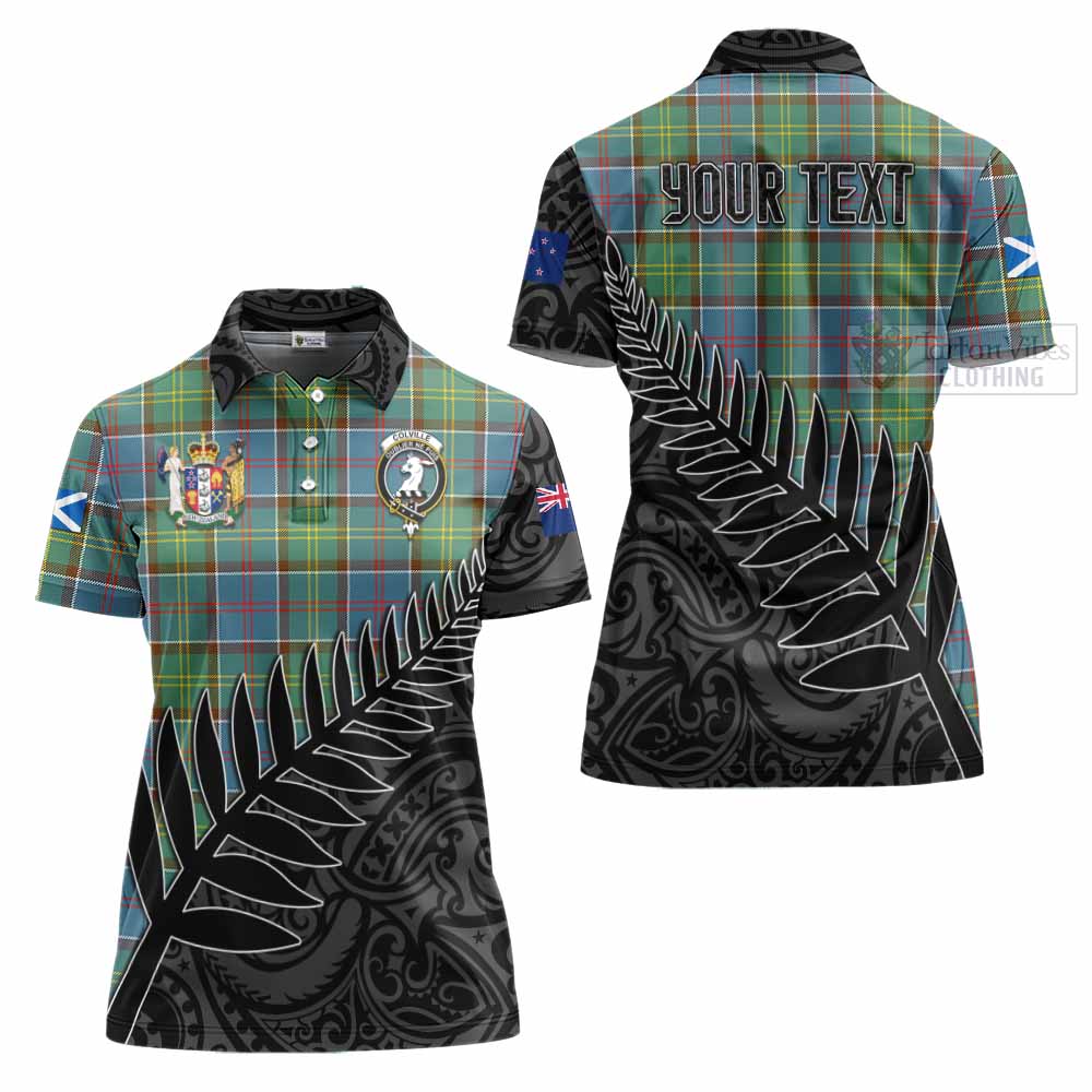 Tartan Vibes Clothing Colville Crest Tartan Women's Polo Shirt with New Zealand Silver Fern Half Style