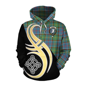 Colville Tartan Cotton Hoodie with Family Crest and Celtic Symbol Style