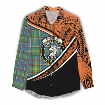 Colville Crest Tartan Women's Casual Shirt with Polynesian Vibes Style - Orange Version