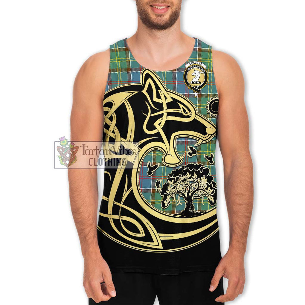 Colville Tartan Men's Tank Top with Family Crest Celtic Wolf Style Men - Tartan Vibes Clothing