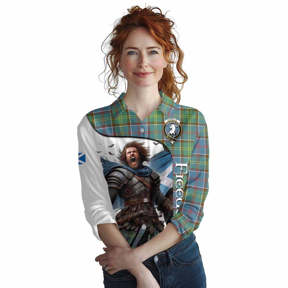 Tartan Vibes Clothing Colville Crest Tartan Women's Casual Shirt Inspired by the Freedom of Scottish Warrior