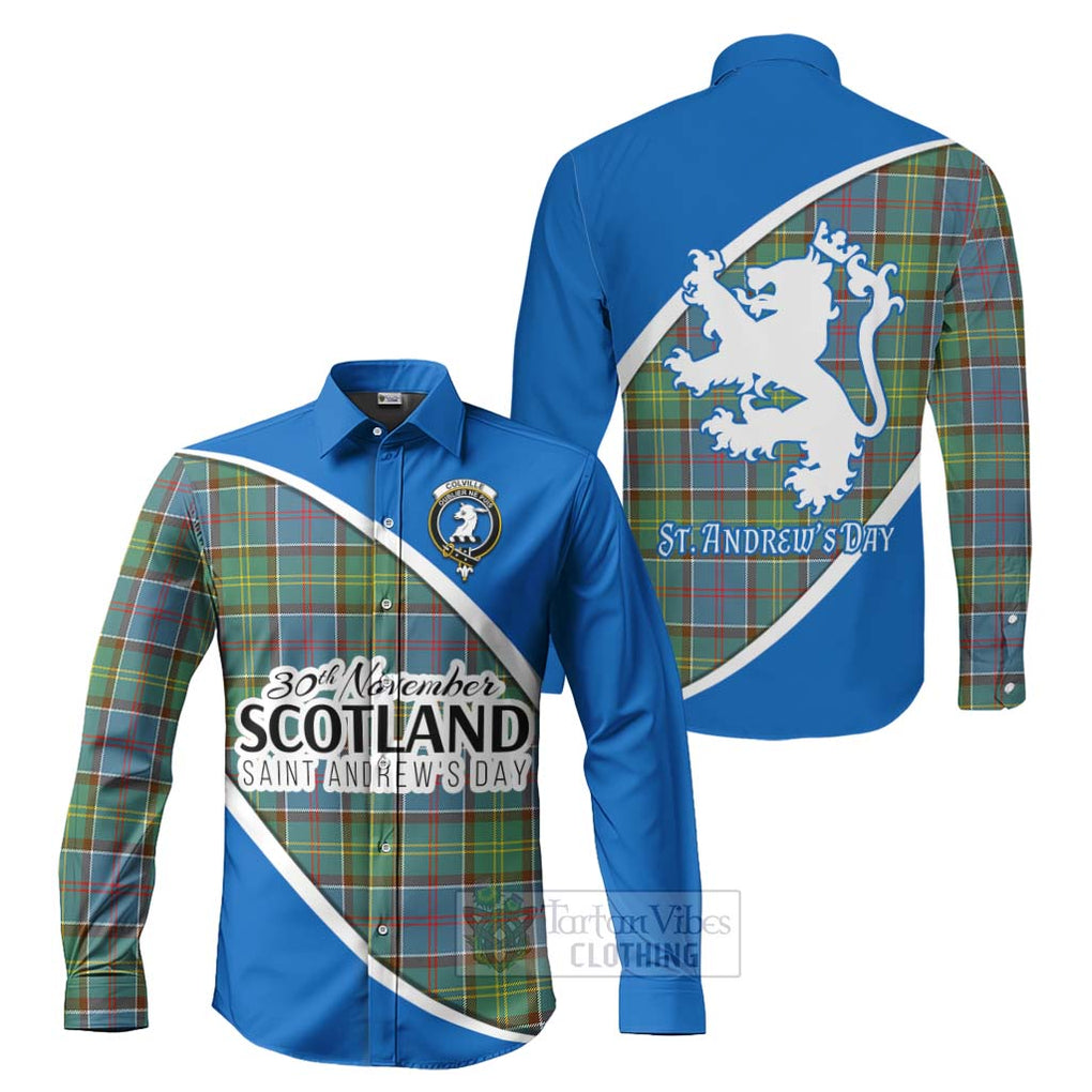 Tartan Vibes Clothing Colville Family Crest Tartan Long Sleeve Button Shirt Celebrate Saint Andrew's Day in Style