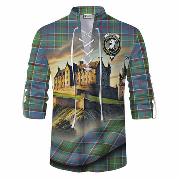 Colville Tartan Family Crest Ghillie Kilt Shirt with Scottish Ancient Castle Style Men - Tartan Vibes Clothing