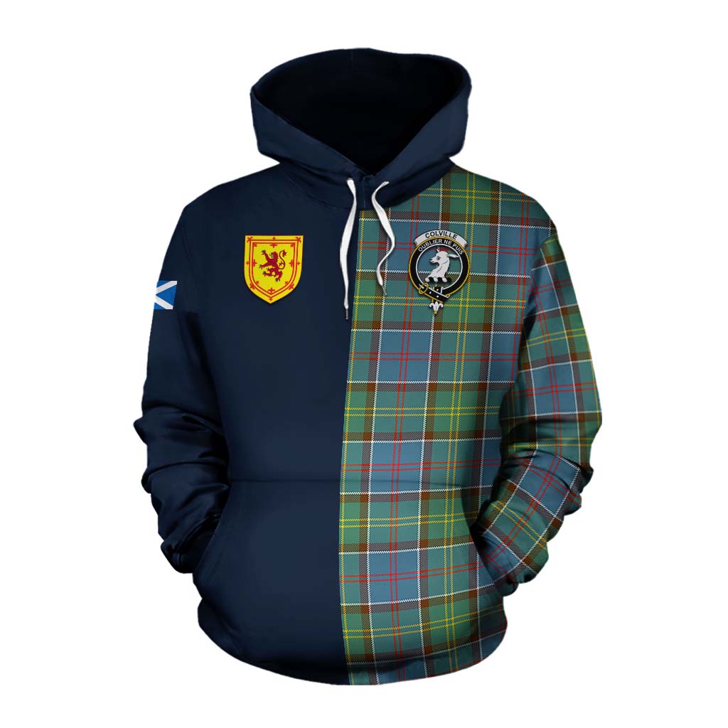 Tartan Vibes Clothing Colville Tartan Cotton Hoodie Alba with Scottish Lion Royal Arm Half Style