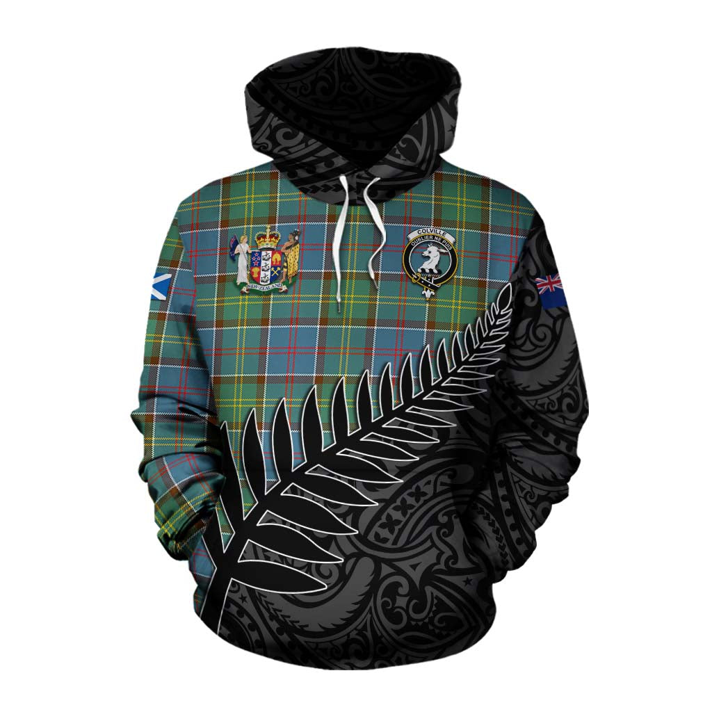 Tartan Vibes Clothing Colville Crest Tartan Cotton Hoodie with New Zealand Silver Fern Half Style