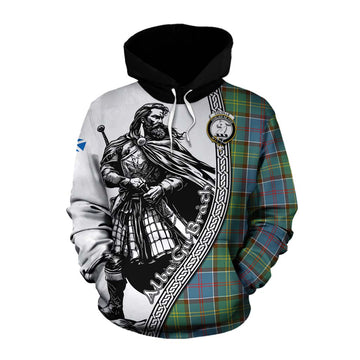 Colville Tartan Clan Crest Cotton Hoodie with Highlander Warrior Celtic Style