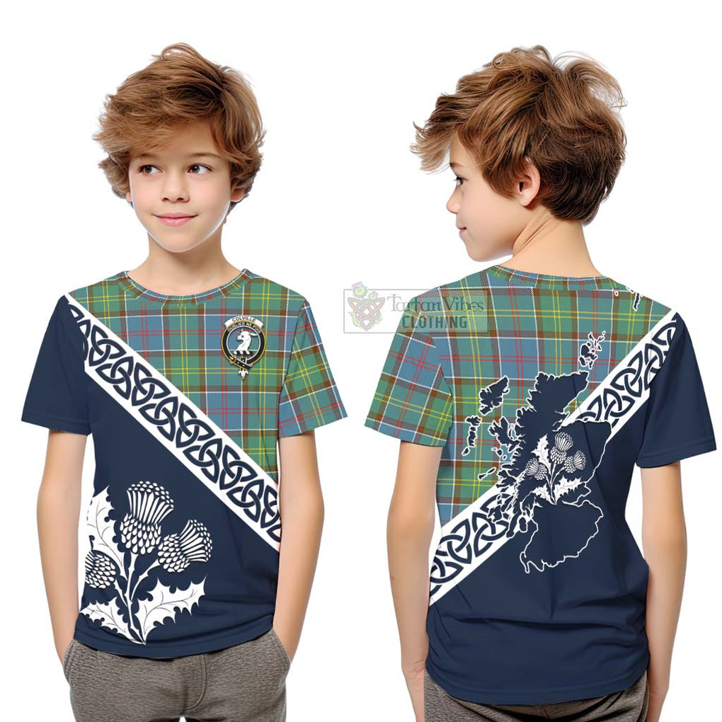 Tartan Vibes Clothing Colville Tartan Kid T-Shirt Featuring Thistle and Scotland Map