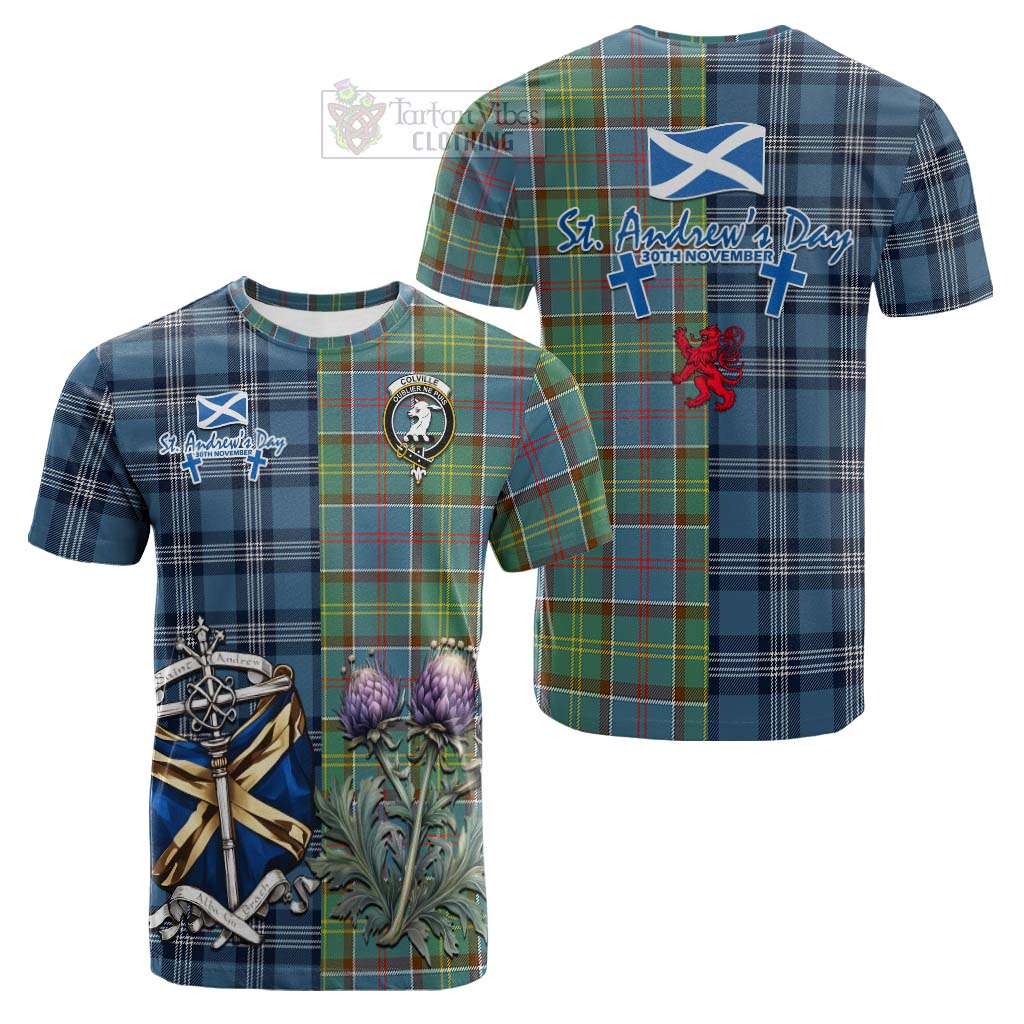 Tartan Vibes Clothing Colville Tartan Cotton T-shirt Happy St. Andrew's Day Half Tartan Style