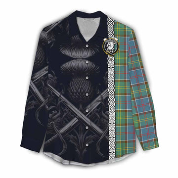 Colville Tartan Women's Casual Shirt with Family Crest Cross Sword Thistle Celtic Vibes