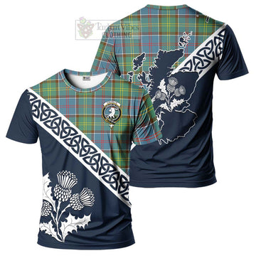 Colville Tartan T-Shirt Featuring Thistle and Scotland Map