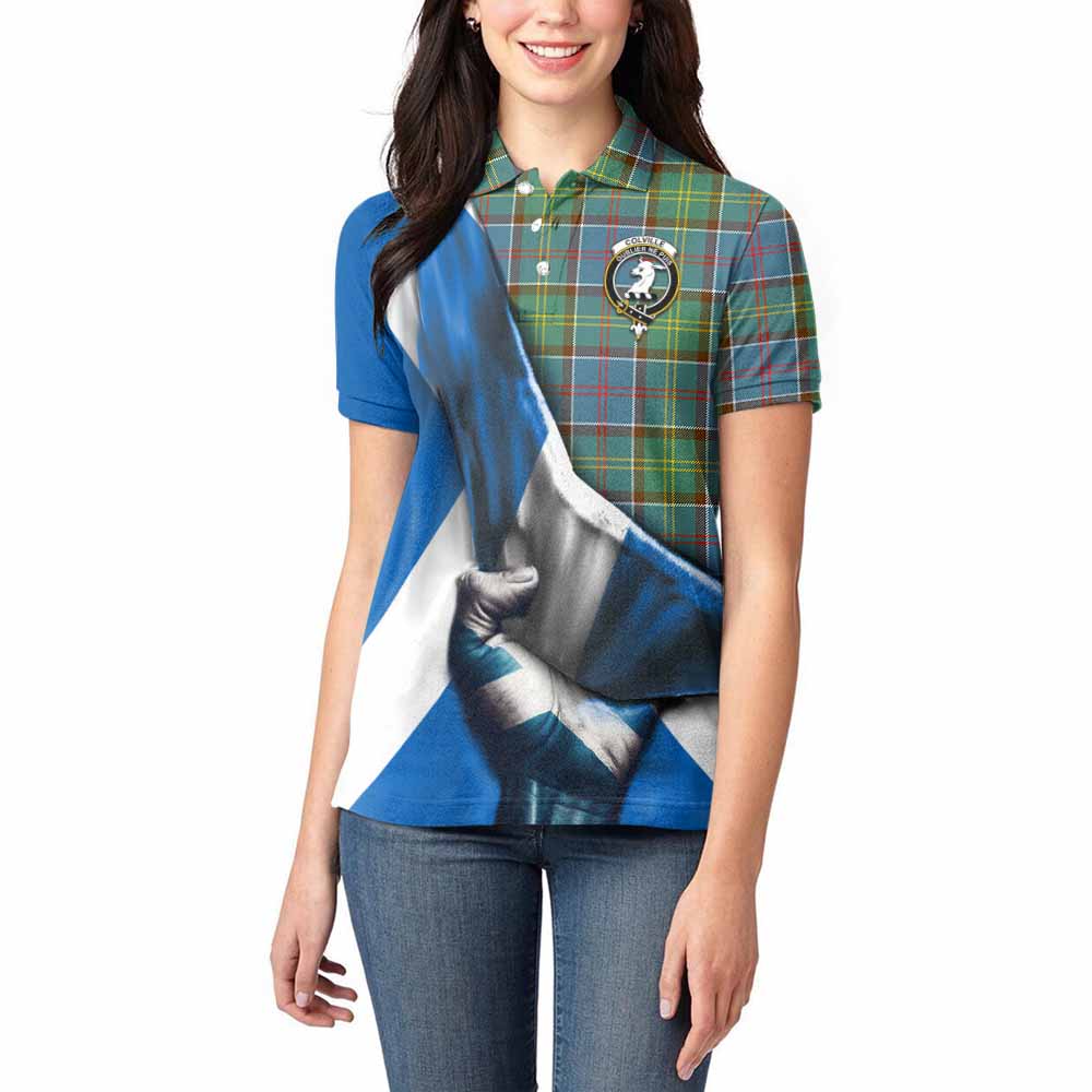 Tartan Vibes Clothing Colville Tartan Women's Polo Shirt with Family Crest Scotland Patriotic Style