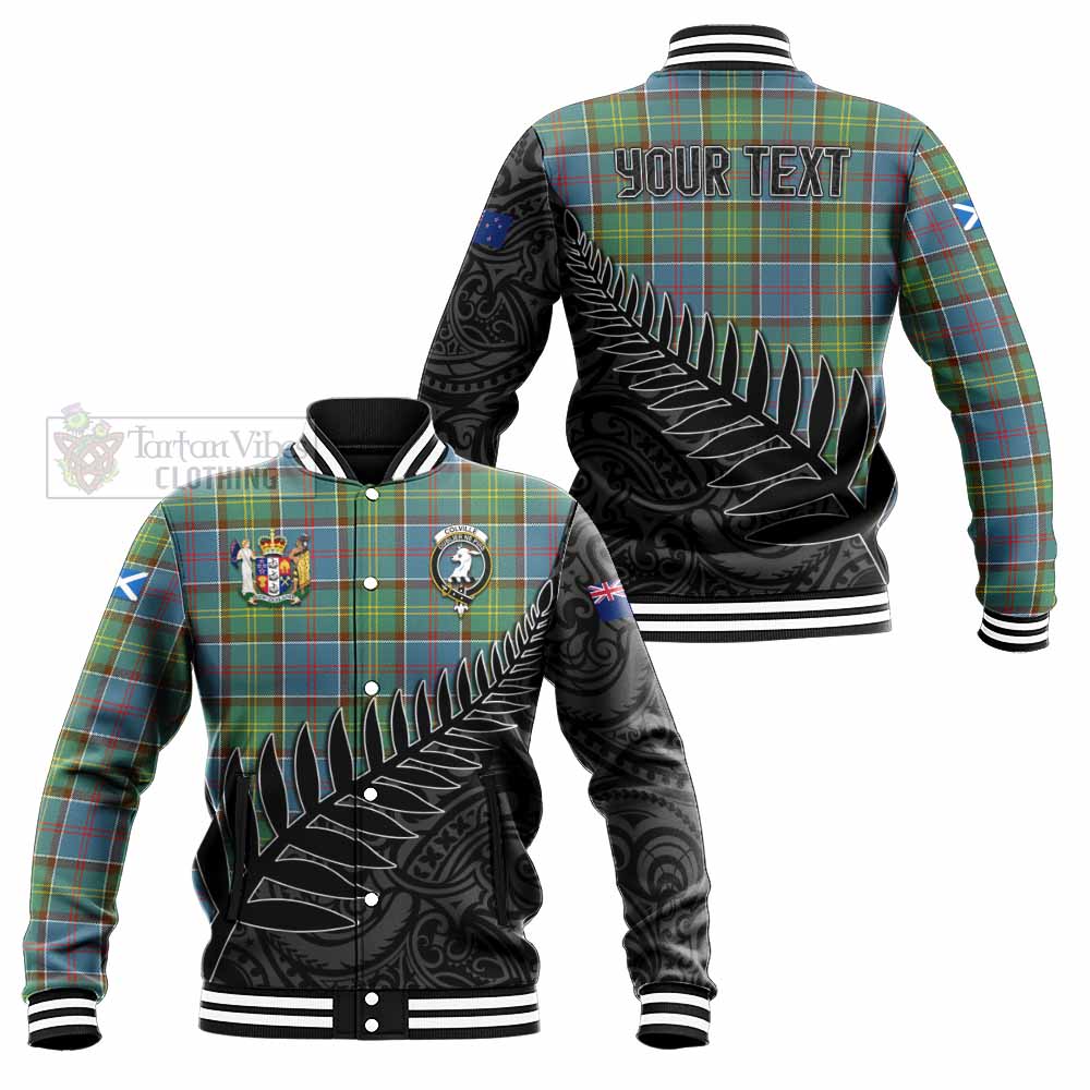 Tartan Vibes Clothing Colville Crest Tartan Baseball Jacket with New Zealand Silver Fern Half Style