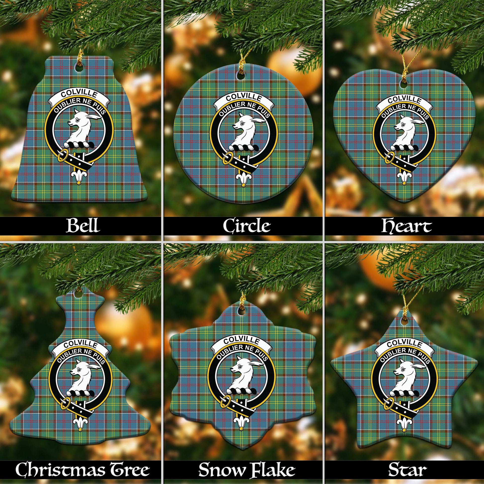 Colville Tartan Christmas Ornaments with Family Crest - Tartanvibesclothing