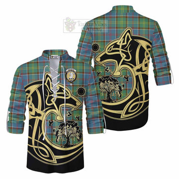 Colville Tartan Ghillie Kilt Shirt with Family Crest Celtic Wolf Style