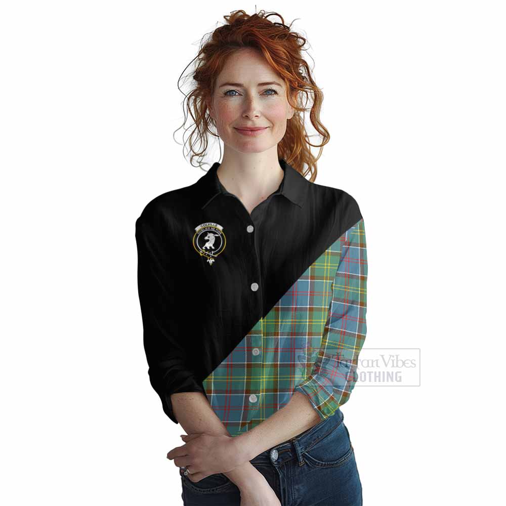 Tartan Vibes Clothing Colville Tartan Women's Casual Shirt with Family Crest and Military Logo Style