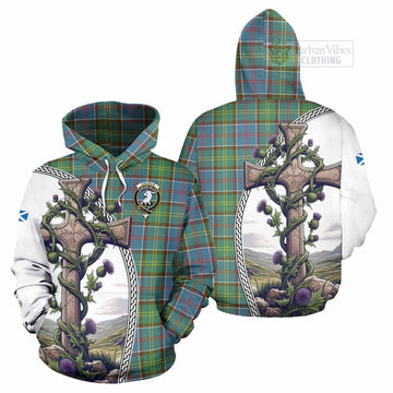 Colville Tartan Hoodie with Family Crest and St. Andrew's Cross Accented by Thistle Vines