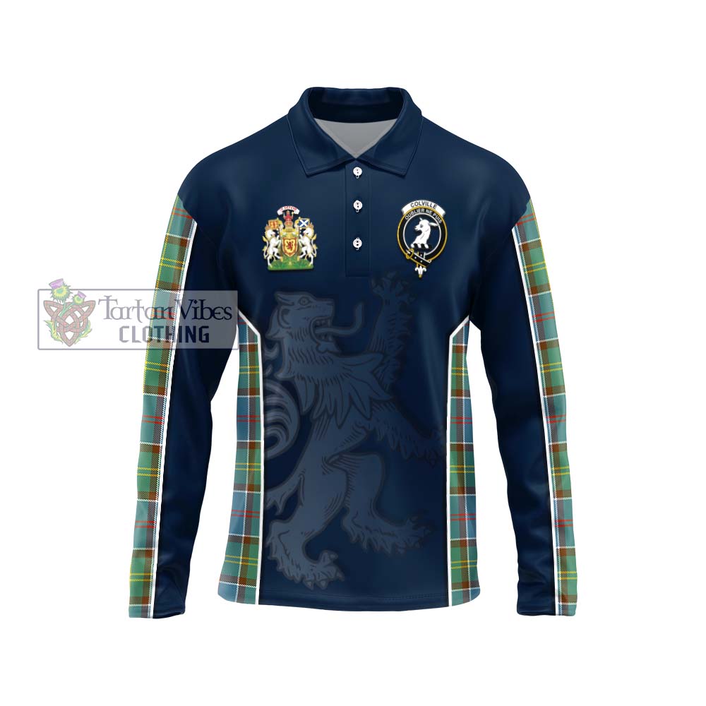 Colville Tartan Long Sleeve Polo Shirt with Family Crest and Lion Rampant Vibes Sport Style Unisex - Tartan Vibes Clothing