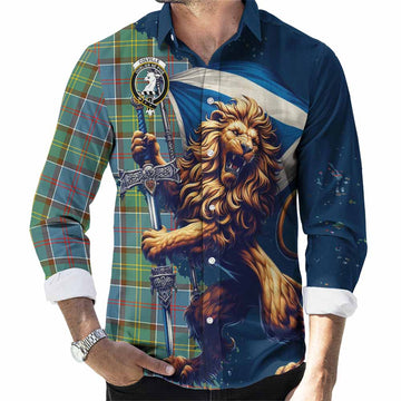 Colville Tartan Family Crest Long Sleeve Button Shirt with Scottish Majestic Lion