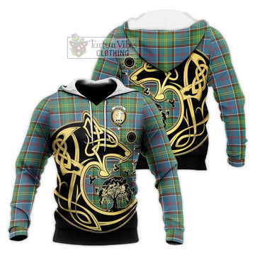 Colville Tartan Knitted Hoodie with Family Crest Celtic Wolf Style