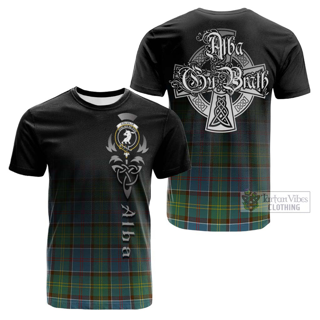 Tartan Vibes Clothing Colville Tartan Cotton T-shirt Featuring Alba Gu Brath Family Crest Celtic Inspired