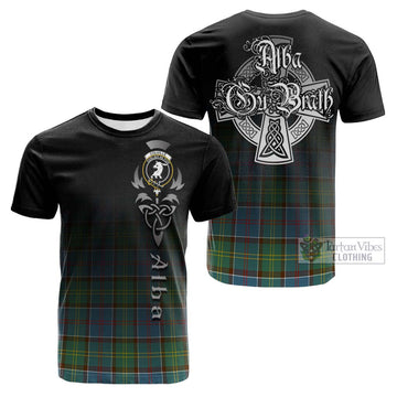 Colville Tartan Cotton T-shirt Featuring Alba Gu Brath Family Crest Celtic Inspired