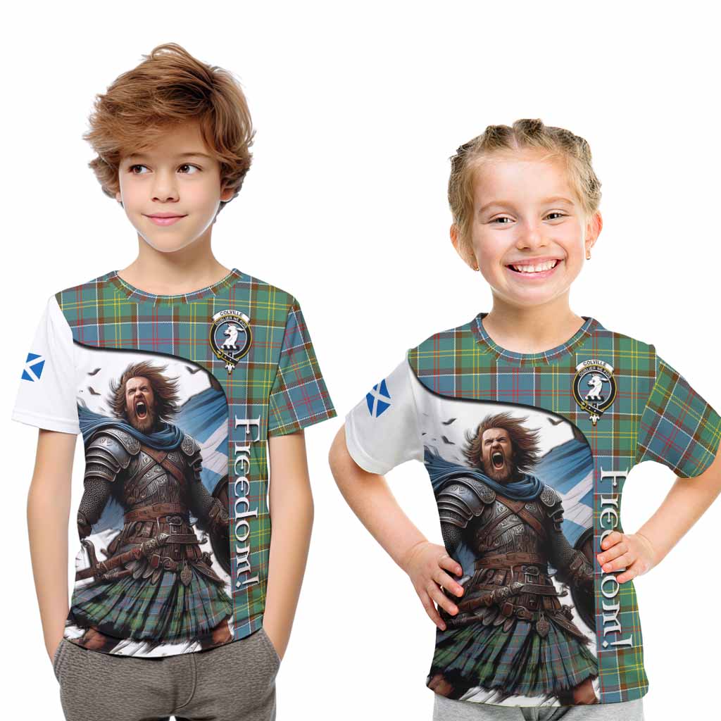 Tartan Vibes Clothing Colville Crest Tartan Kid T-Shirt Inspired by the Freedom of Scottish Warrior