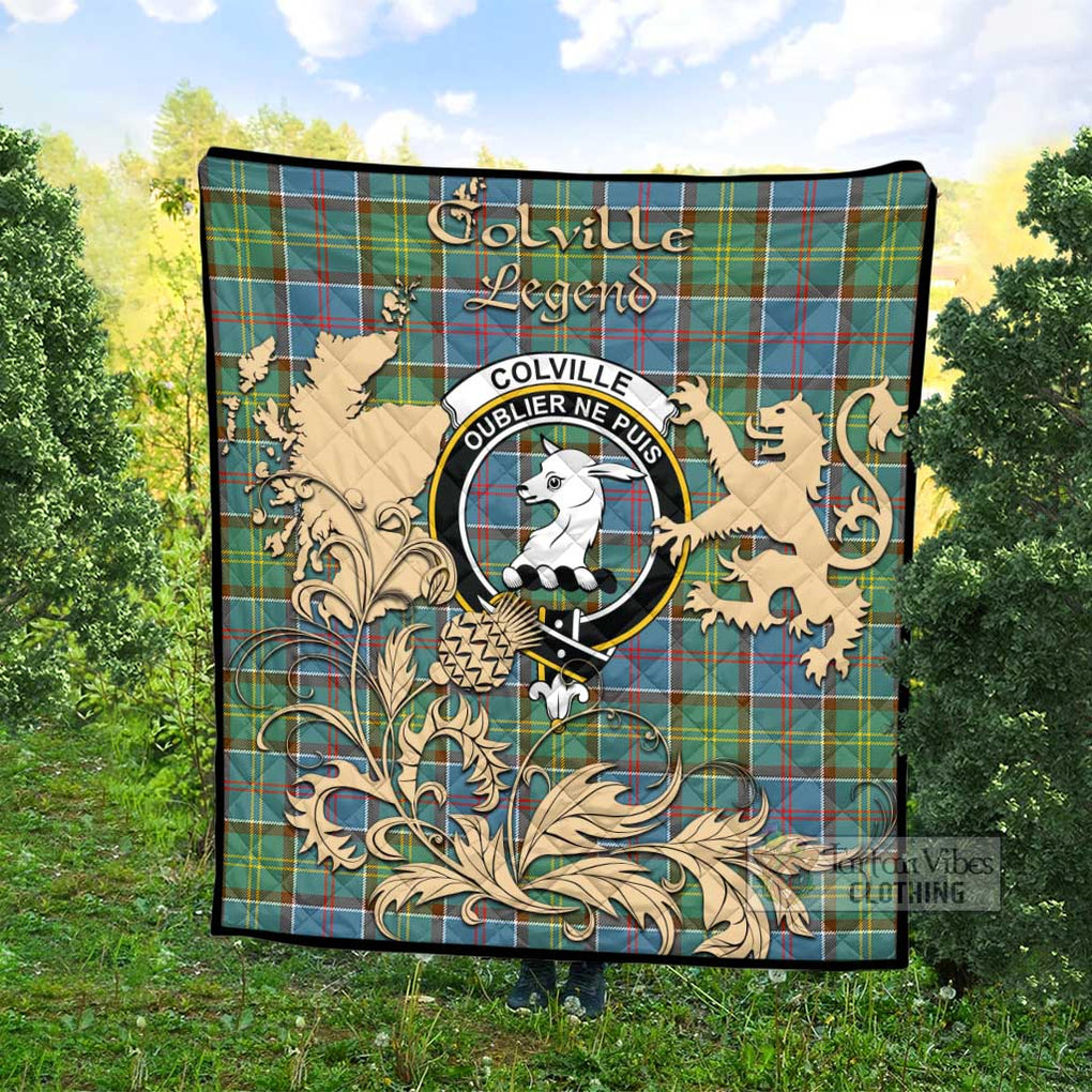 Tartan Vibes Clothing Colville Tartan Quilt with Family Crest and Scottish Symbol Style