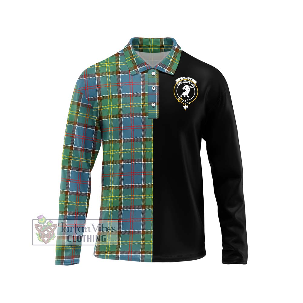 Colville Tartan Long Sleeve Polo Shirt with Family Crest and Half Of Me Style Unisex - Tartanvibesclothing Shop