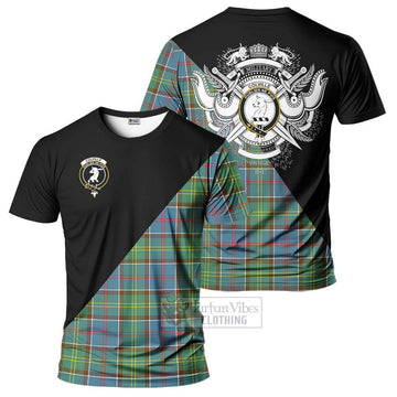 Colville Tartan T-Shirt with Family Crest and Military Logo Style