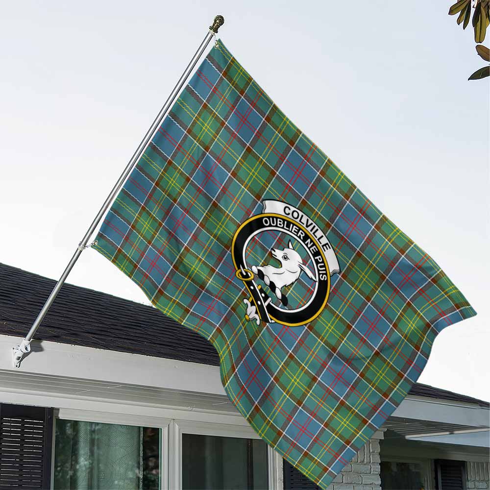 Tartan Vibes Clothing Colville Tartan House Flag with Family Crest