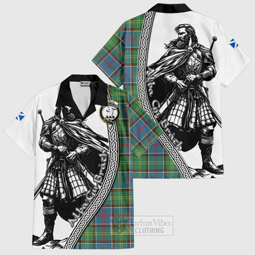 Colville Tartan Clan Crest Short Sleeve Button Shirt with Highlander Warrior Celtic Style