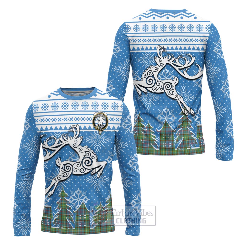 Tartan Vibes Clothing Colville Clan Christmas Long Sleeve T-Shirt Celtic Reindeer Style