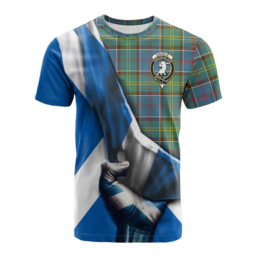 Tartan Vibes Clothing Colville Tartan Cotton T-shirt with Family Crest Scotland Patriotic Style