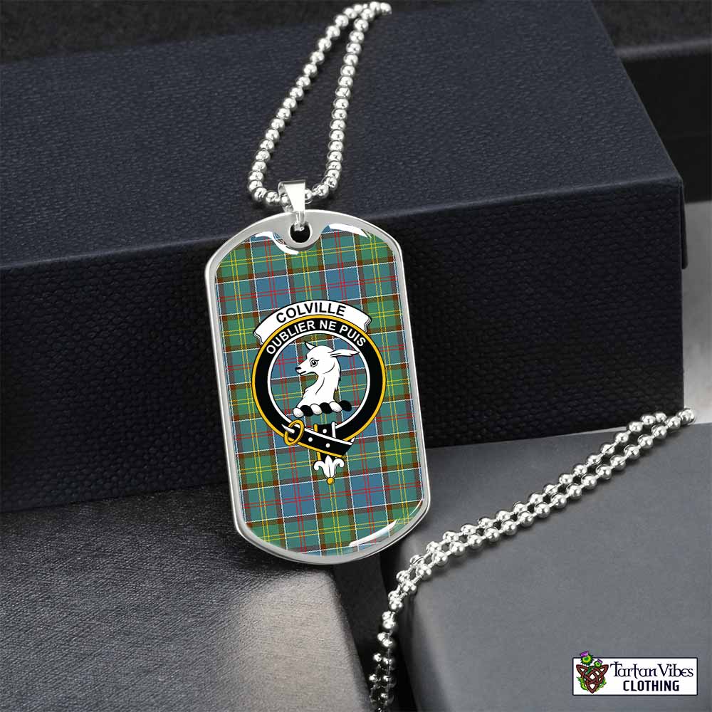 Tartan Vibes Clothing Colville Tartan Dog Tag Necklace with Family Crest