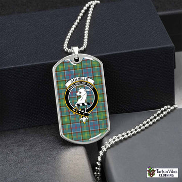 Colville Tartan Dog Tag Necklace with Family Crest