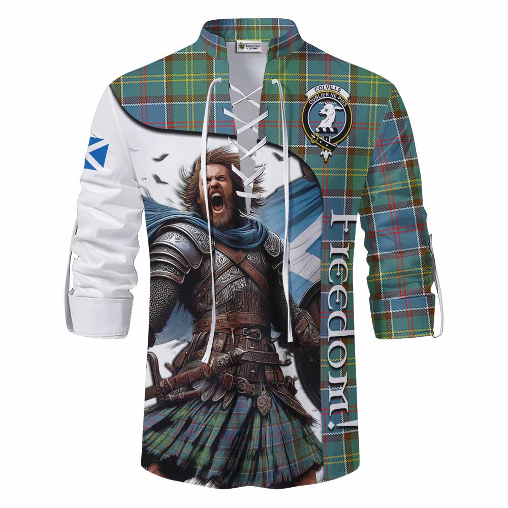 Tartan Vibes Clothing Colville Crest Tartan Ghillie Kilt Shirt Inspired by the Freedom of Scottish Warrior