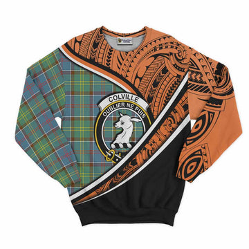 Colville Crest Tartan Sweatshirt with Polynesian Vibes Style - Orange Version