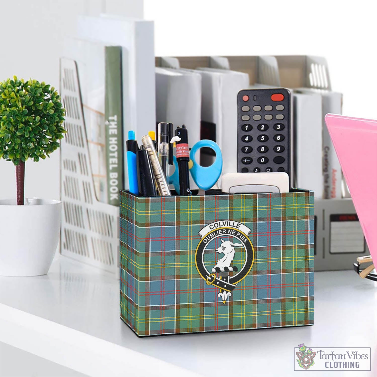 Tartan Vibes Clothing Colville Tartan Pen Holder with Family Crest