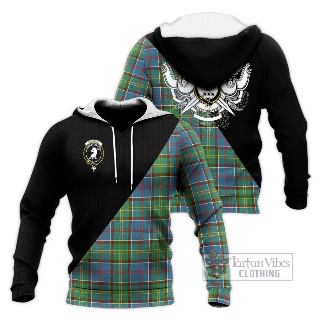 Colville Tartan Knitted Hoodie with Family Crest and Military Logo Style Unisex Knitted Pullover Hoodie - Tartanvibesclothing Shop