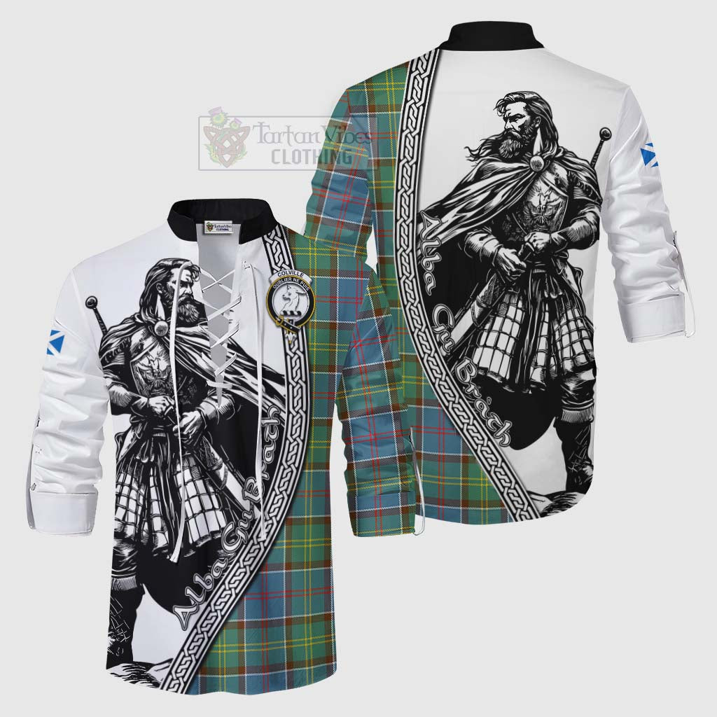 Tartan Vibes Clothing Colville Tartan Clan Crest Ghillie Kilt Shirt with Highlander Warrior Celtic Style