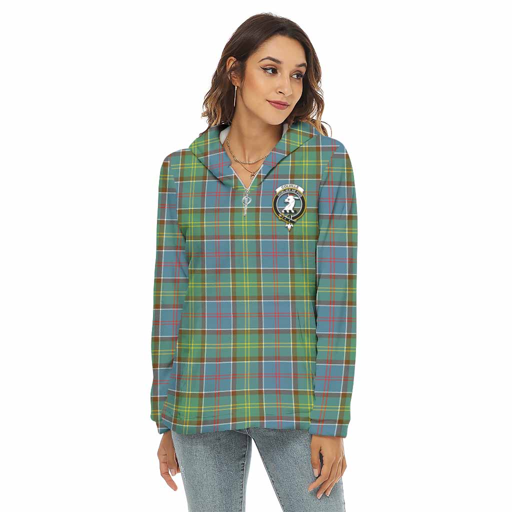 Tartan Vibes Clothing Colville Tartan Crest Women's Borg  Half Zip Fleece Hoodie