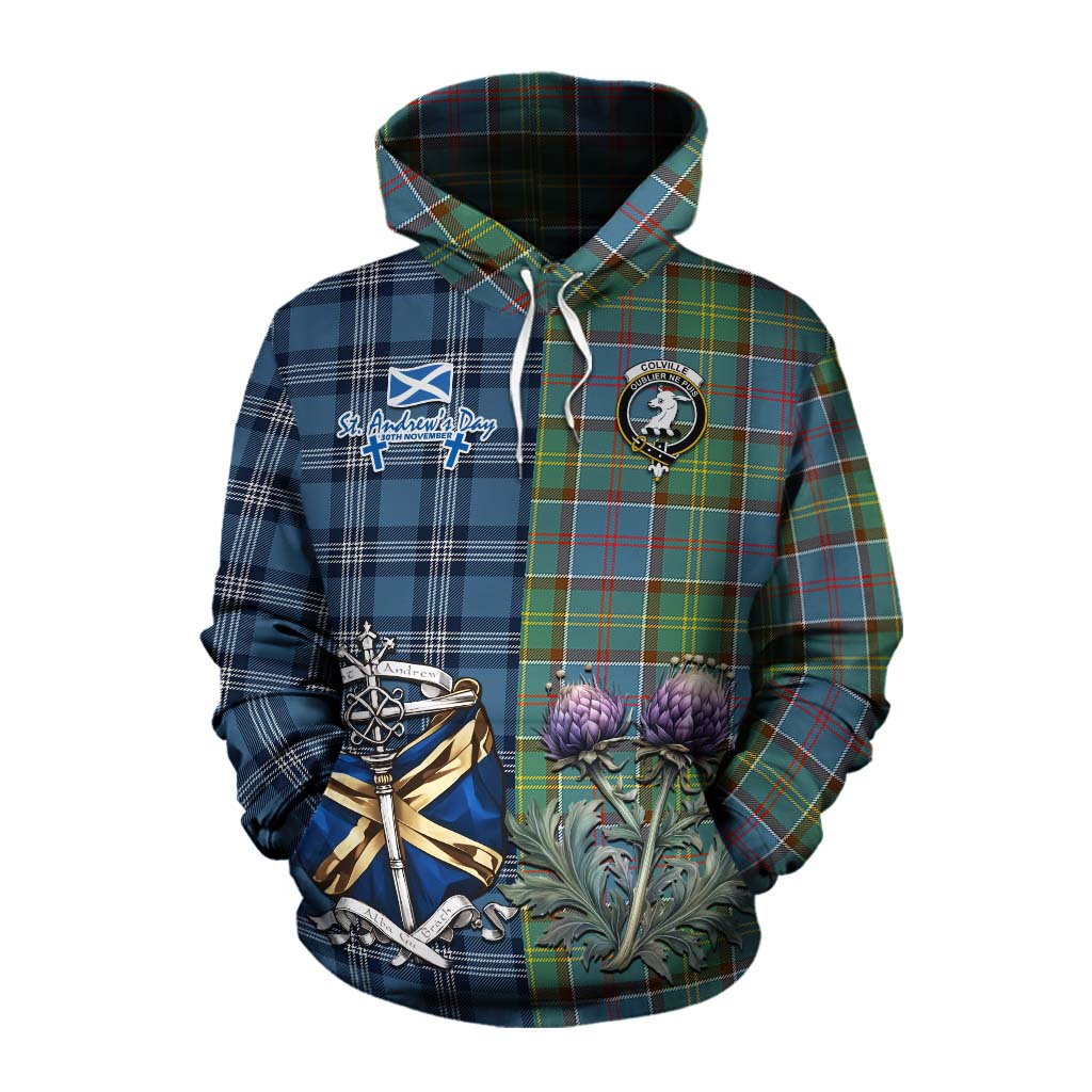 Tartan Vibes Clothing Colville Tartan Cotton Hoodie Happy St. Andrew's Day Half Tartan Style