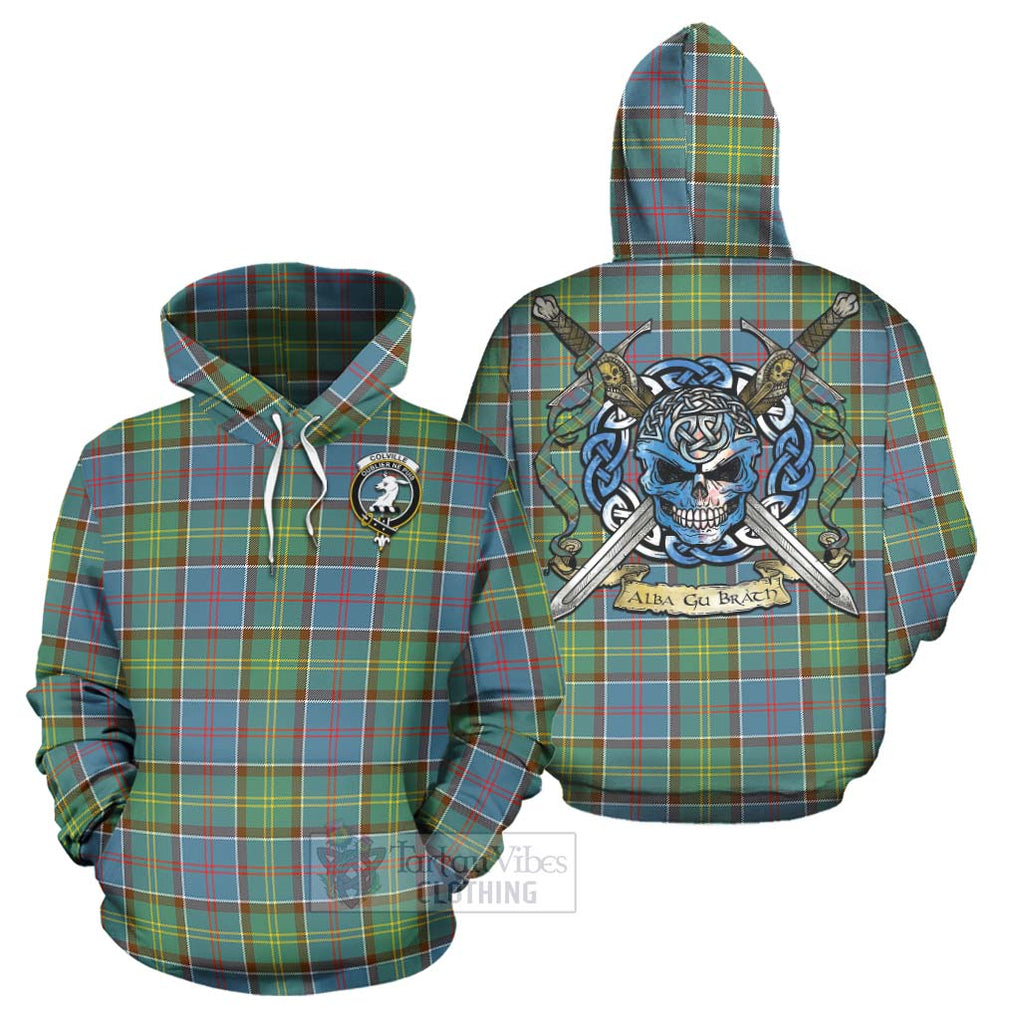 Tartan Vibes Clothing Colville Tartan Hoodie with Family Crest Celtic Skull Style