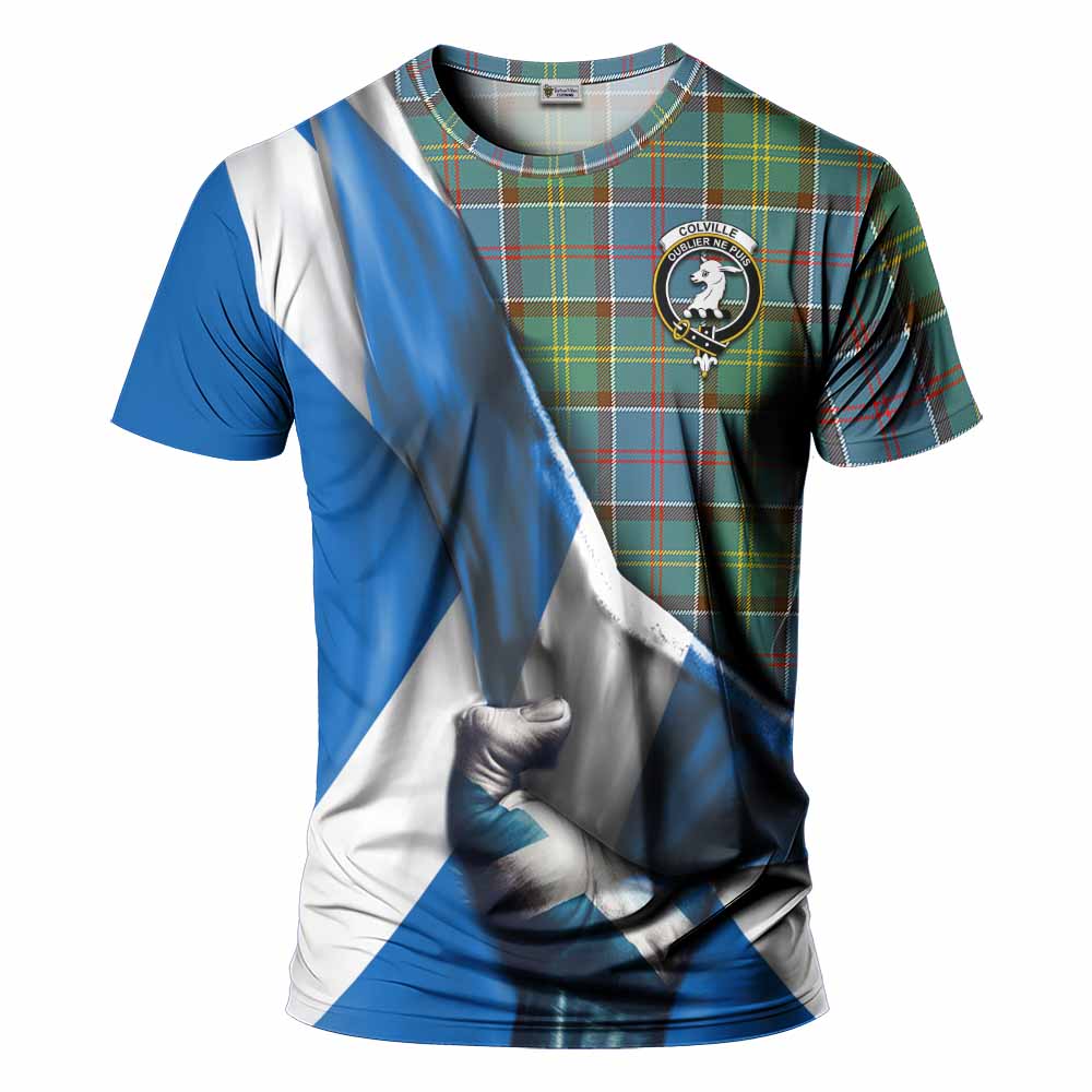 Tartan Vibes Clothing Colville Tartan T-Shirt with Family Crest Scotland Patriotic Style