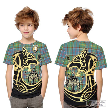 Colville Tartan Kid T-Shirt with Family Crest Celtic Wolf Style